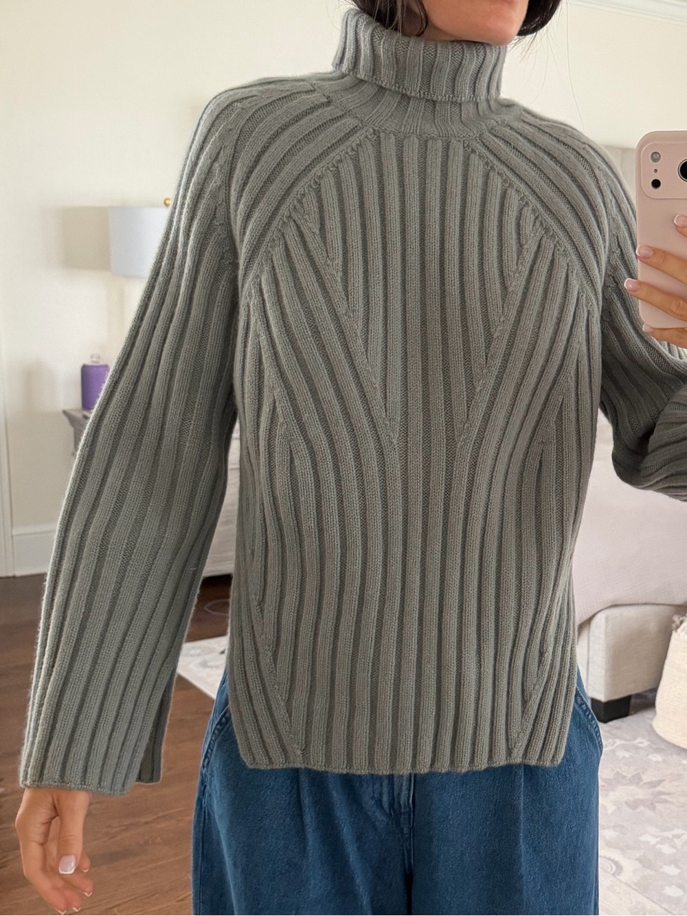 H&M Wool Gray Ribbed Turtleneck Sweater